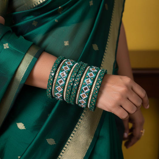Green Color 1 Set Of Thread Bangle Inspired By Evergreen Ethnic Styling
