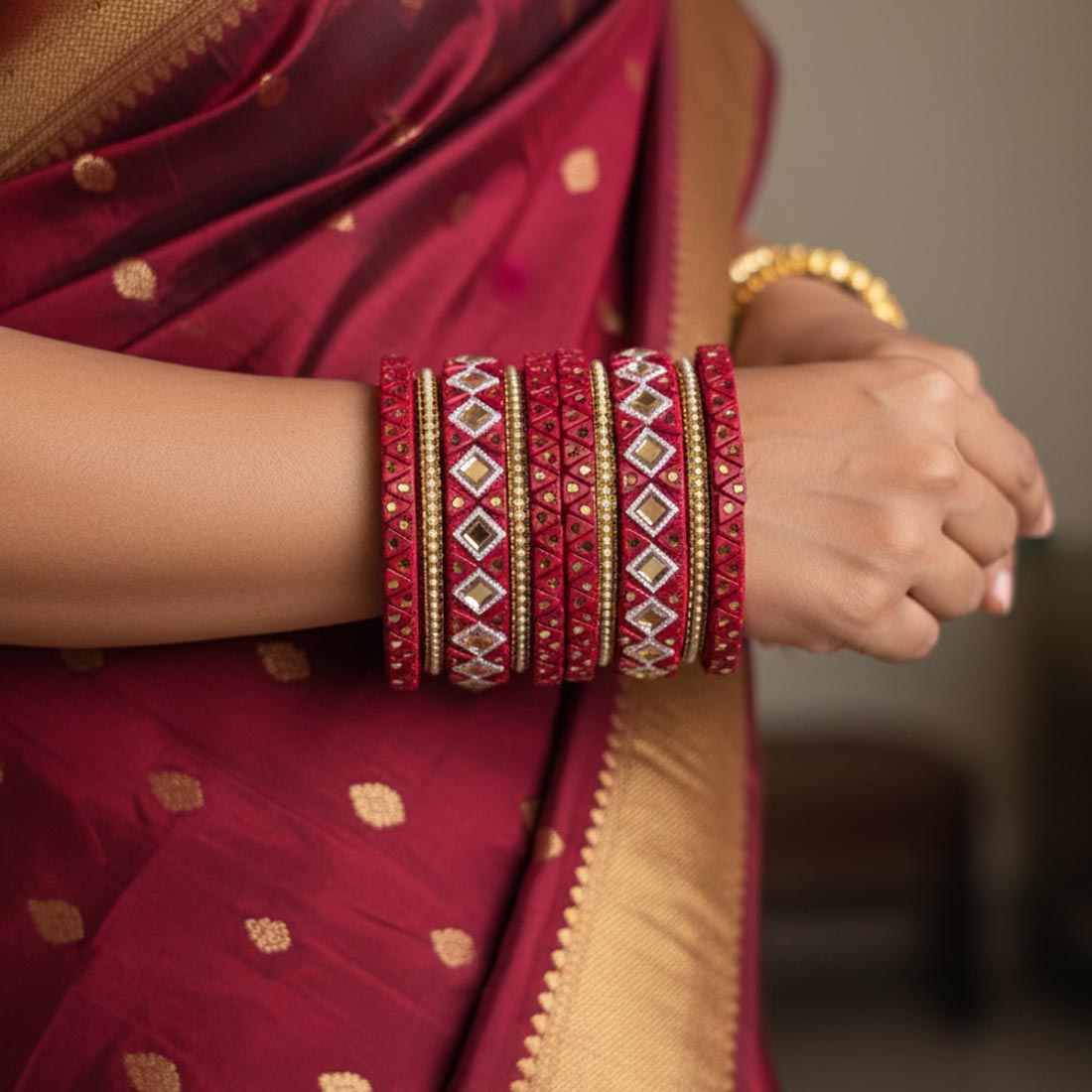 Maroon Color 1 Set Of Thread Bangle Designed For Timeless Traditional Elegance