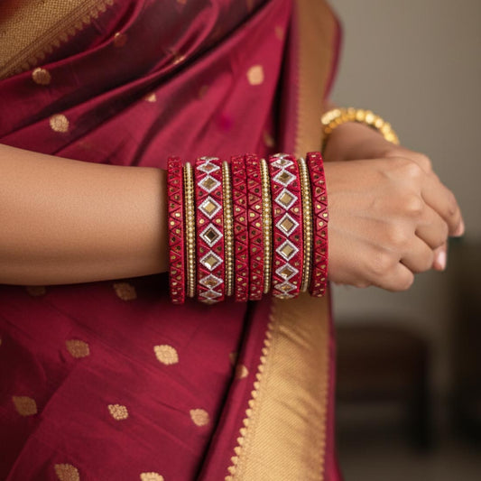 Maroon Color 1 Set Of Thread Bangle Designed For Timeless Traditional Elegance