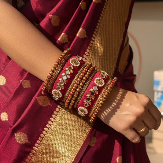 Maroon Color 1 Set Of Thread Bangle Crafted For Royal Ethnic Wardrobe Needs