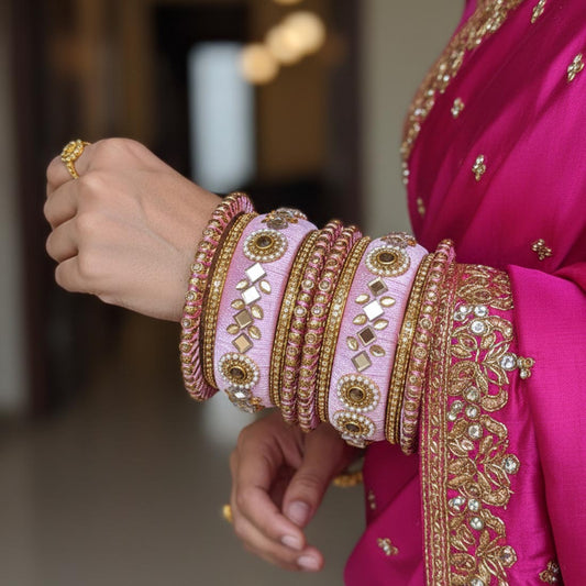 Pink Color 1 Set Of Thread Bangle Crafted With Elegant Festive Inspiration
