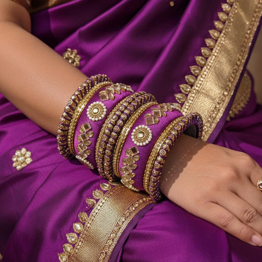 Purple Color 1 Set Of Thread Bangle Inspired By Graceful Cultural Aesthetics