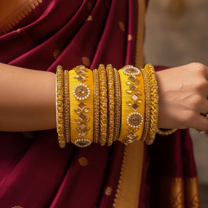 Yellow Color 1 Set Of Thread Bangle Designed To Enhance Traditional Attire