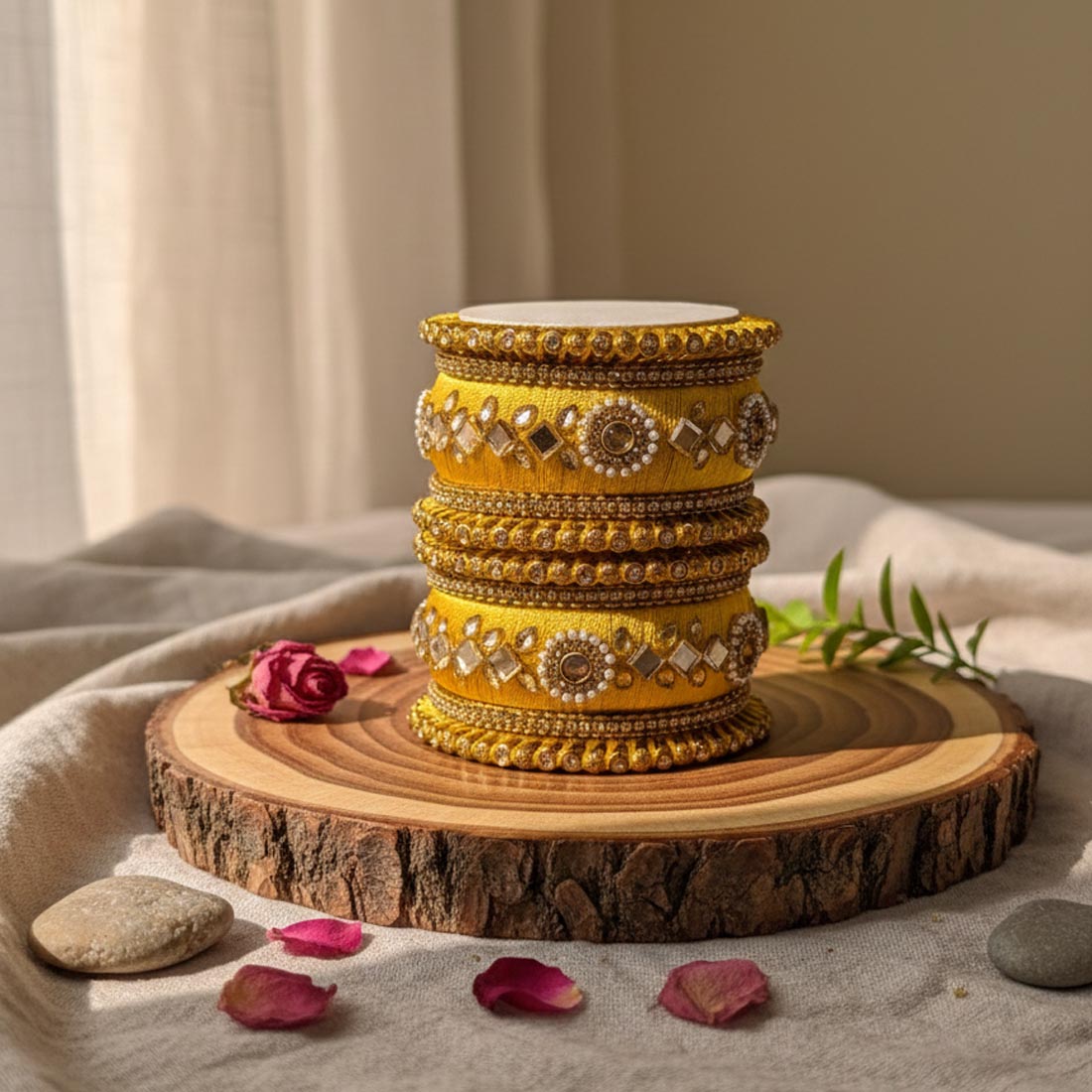 Yellow Color 1 Set Of Thread Bangle Designed To Enhance Traditional Attire