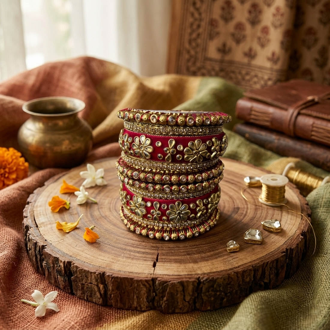 Maroon Color 1 Set Of Bangle Royal Bridal Wear Traditional Jewelry Collection