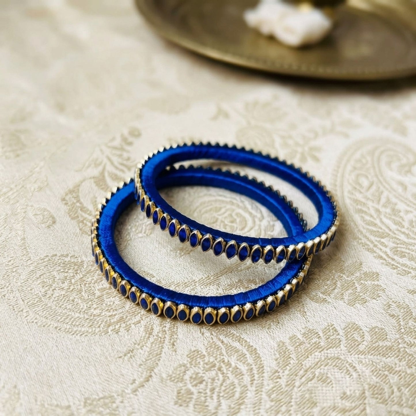 Blue Color Thread Bangle Set with Beautiful Trendy Traditional Accessories Look