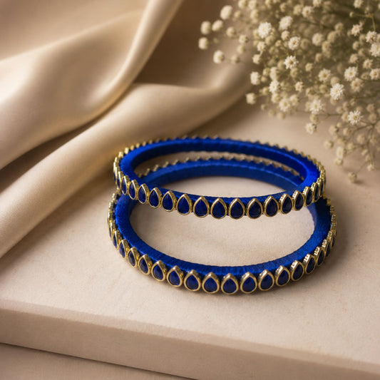 Blue Color Thread Bangle Set with Attractive Ethnic Traditional Pattern Design