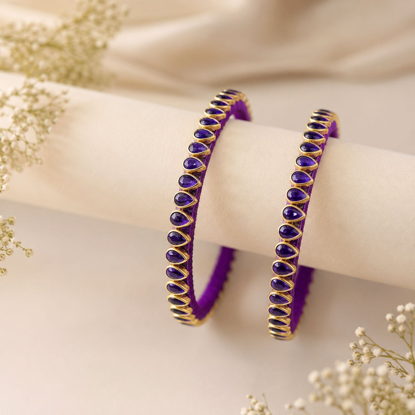 Purple Color Thread Bangle Set with Premium Handmade Embellished Design