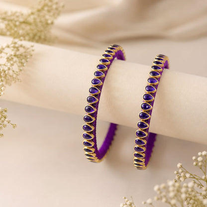 Purple Color Thread Bangle Set with Premium Handmade Embellished Design