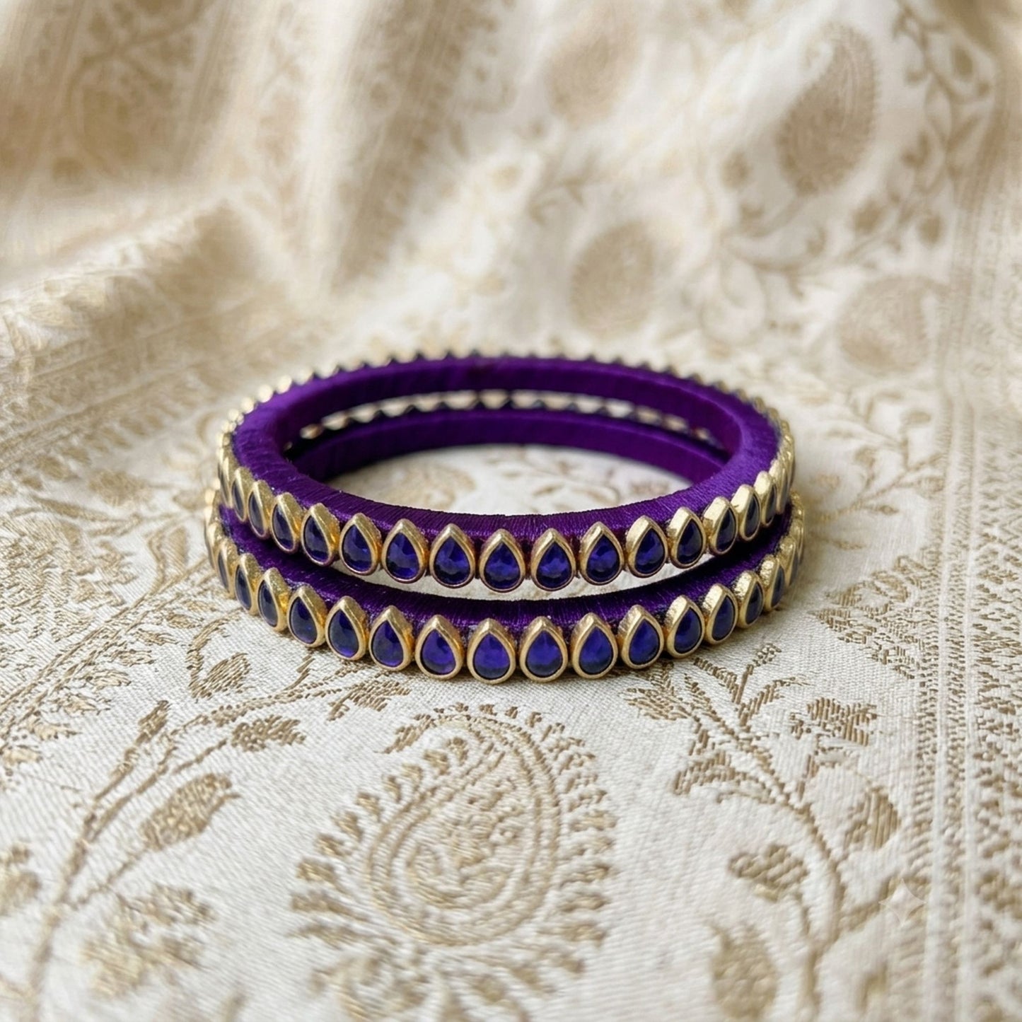 Purple Color Thread Bangle Set with Premium Handmade Embellished Design
