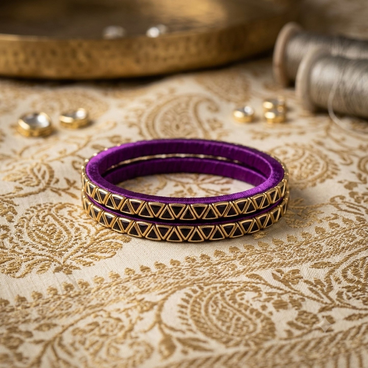 Purple Color Thread Bangle Set with Beautiful Designer Ethnic Craftsmanship