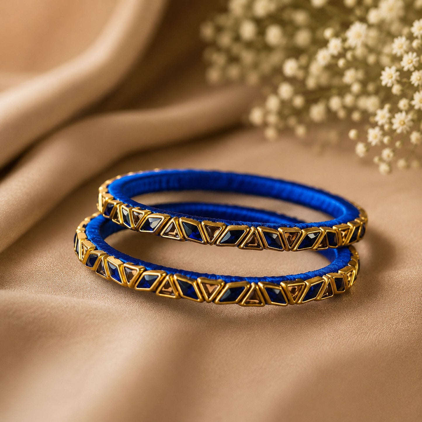 Blue Color Thread Bangle Set with Elegant Designer Ethnic Jewelry Finish