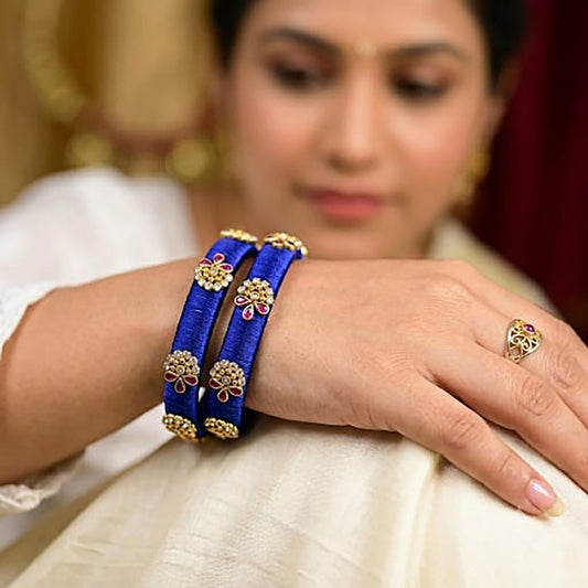 Blue Color Thread Bangle Set with Elegant Handmade Traditional Design