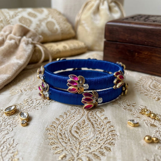 Blue Color Thread Bangle Set with Trendy Women Fashion Accessories