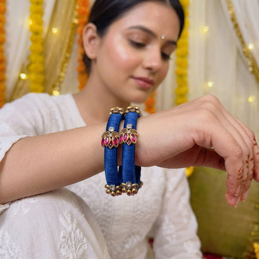 Blue Color Thread Bangle Set with Trendy Women Fashion Accessories
