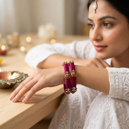 Maroon Color Thread Bangle Set with Elegant Festive Ethnic Design