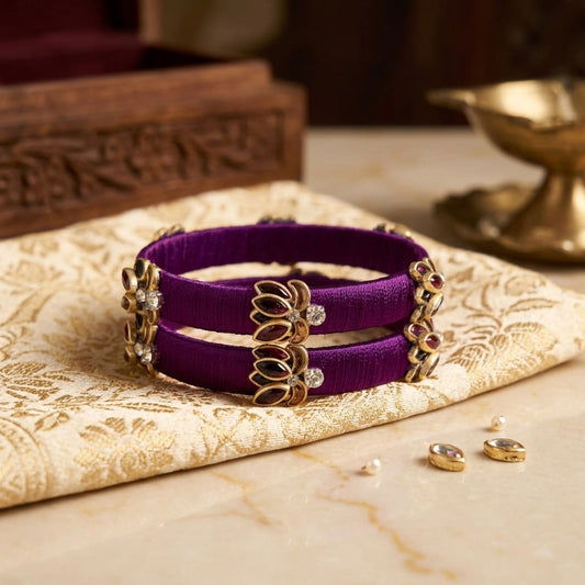 Purple Color Thread Bangle Set with Premium Traditional Handmade Finish