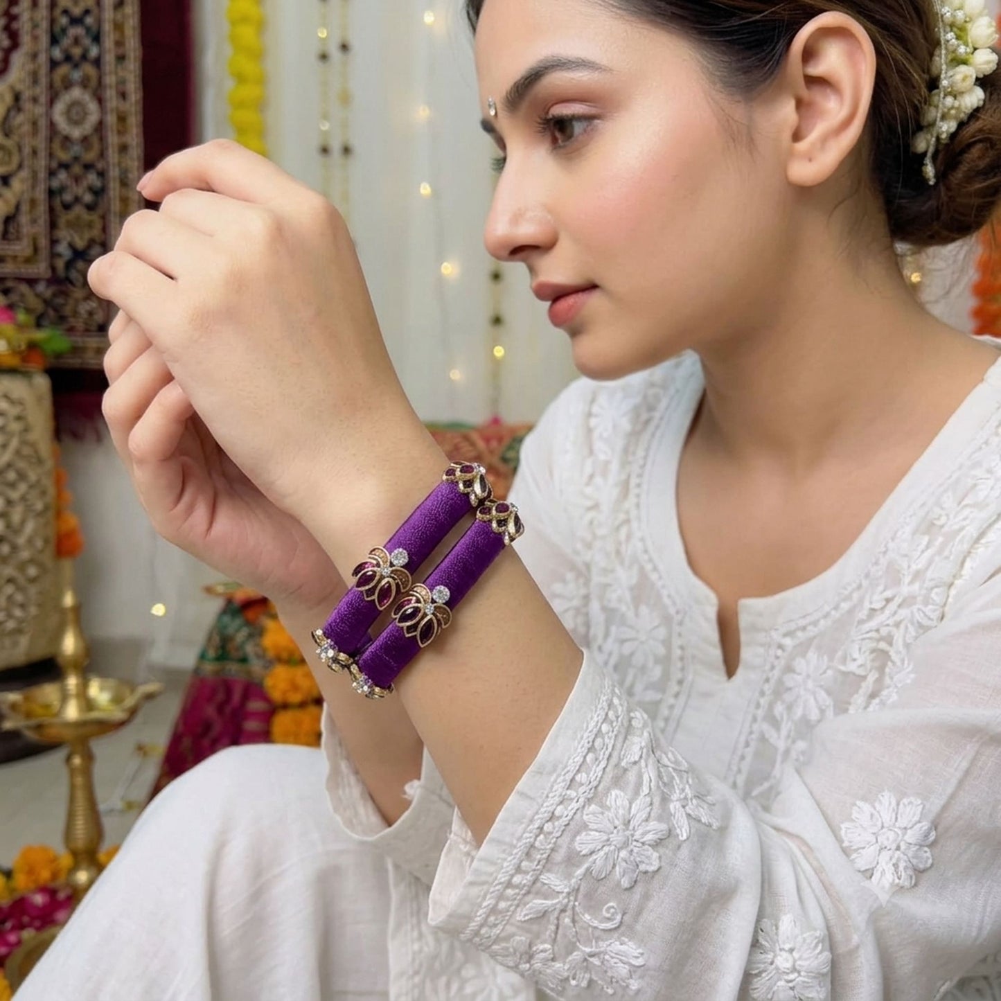 Purple Color Thread Bangle Set with Premium Traditional Handmade Finish