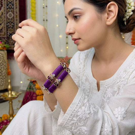 Purple Color Thread Bangle Set with Premium Traditional Handmade Finish