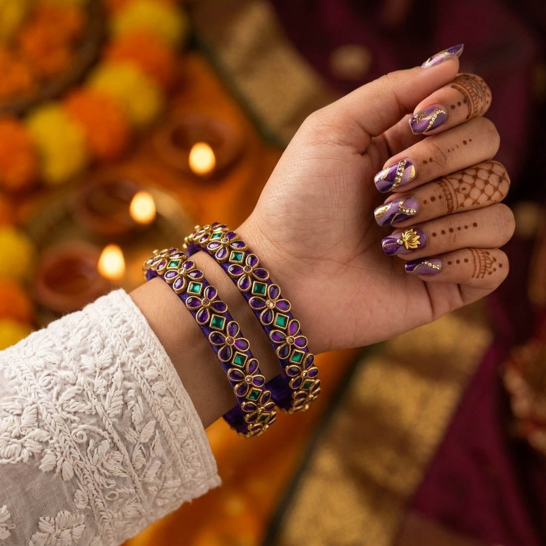 Purple Color Set Of 1 Thread Bangles Featuring Beautiful Festive Ethnic Jewelry Appeal