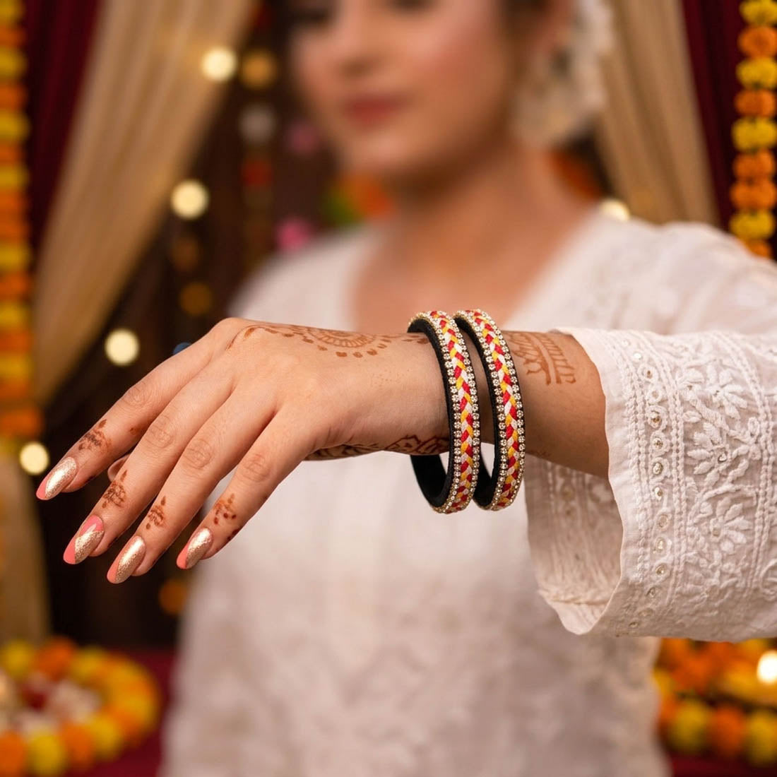 Black Color Set Of 1 Thread Bangles Featuring Premium Handmade Traditional Jewelry Style