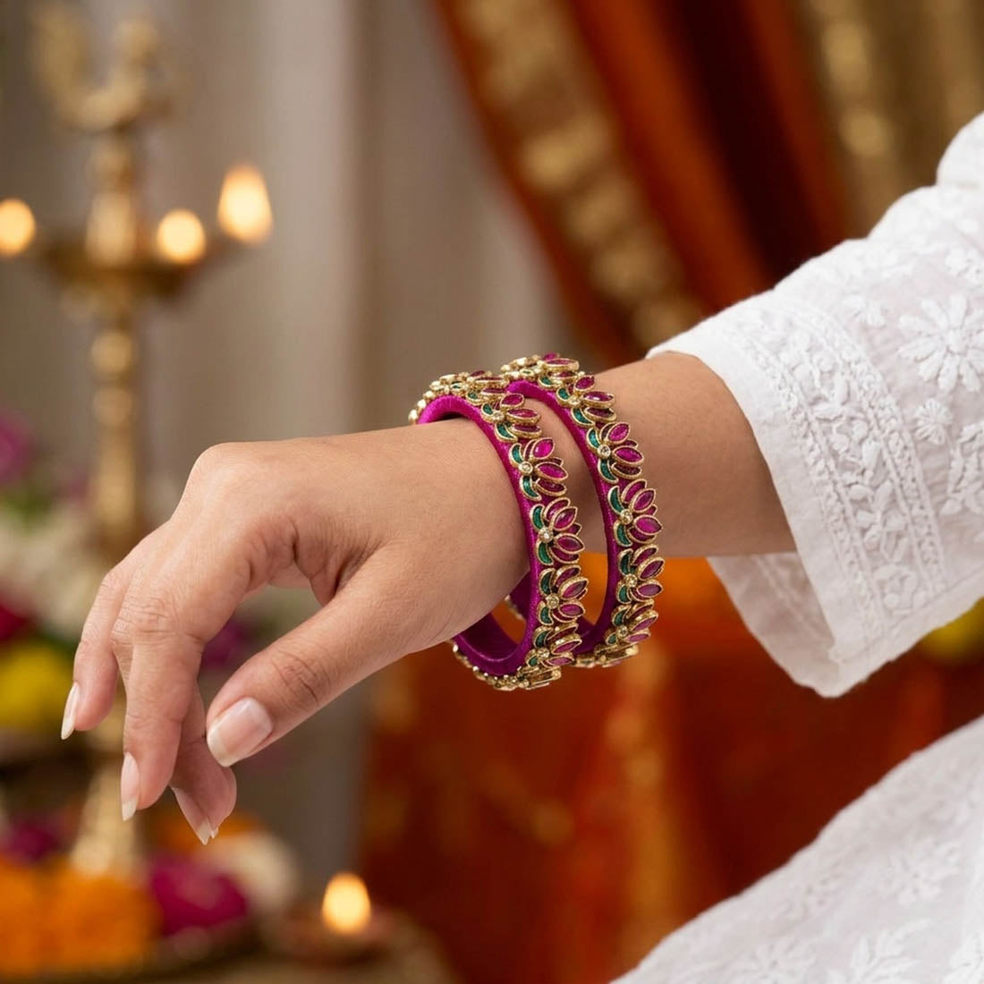 Rani Color Set Of 1 Thread Bangles with Graceful Festive Designer Fashion Appeal