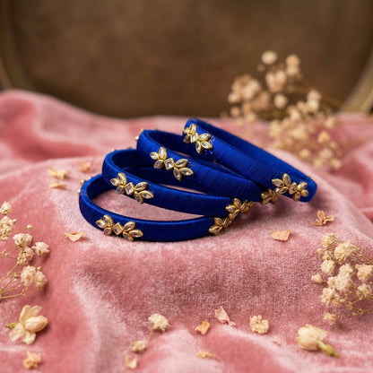 Deep Blue Color Handcrafted Silk Thread Bangle Set In Size 2.8
