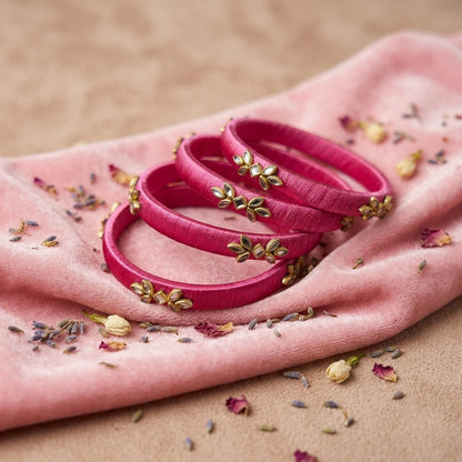 Subtle Light Pink Color Handcrafted Silk Thread Bangle Set In Size 2.8