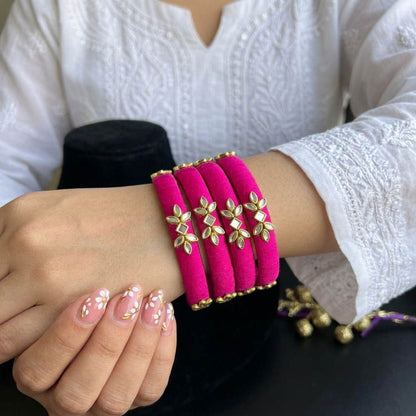 Radiant Rani Color Handcrafted Silk Thread Bangle Set In Size 2.6
