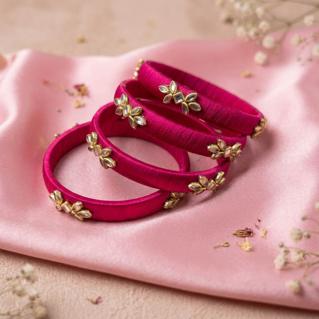 Radiant Rani Color Handcrafted Silk Thread Bangle Set In Size 2.6