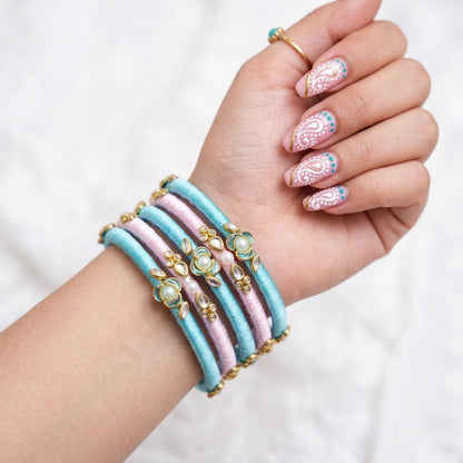 Soft Pastel And Light Pink Color Silk Thread Bangle Set In Size 2.8