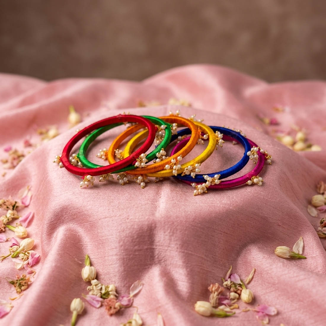 Assorted Multi Color Artisanal Silk Thread Bangle Set Designed For Size 2.4