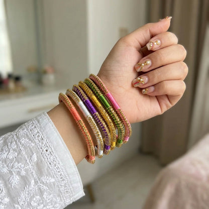 Unique Multi Color Artisanal Silk Thread Bangle Set Designed For Size 2.4