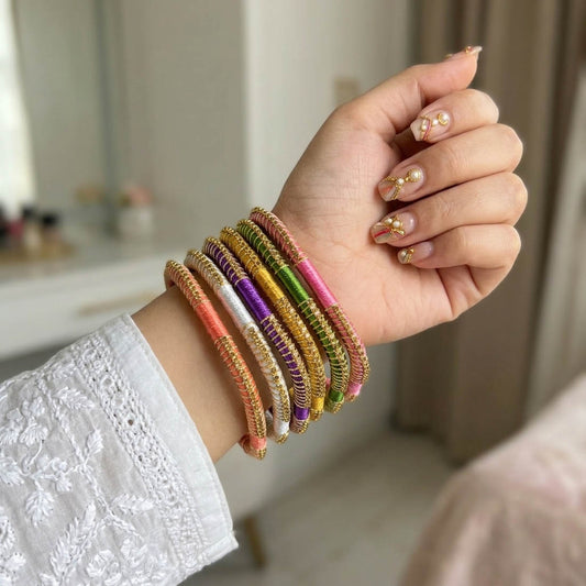 Unique Multi Color Artisanal Silk Thread Bangle Set Designed For Size 2.4