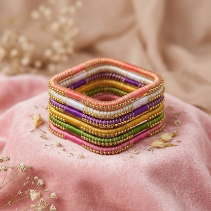 Unique Multi Color Artisanal Silk Thread Bangle Set Designed For Size 2.4