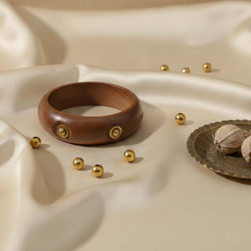 Brown Color Single Hand 1 Piece Of Wooden Bangle Size: 2.6 (WNB105BRW-2.6) | FEMNARI