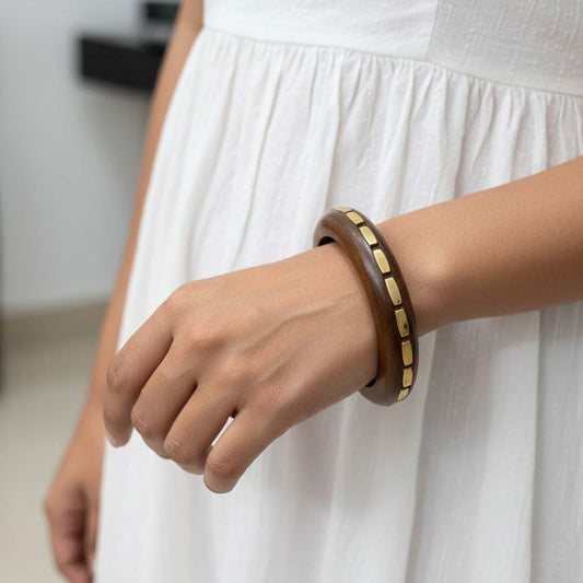 Brown Color Single Hand 1 Piece Of Wooden Bangle Size: 2.6 (WNB109BRW-2.6)