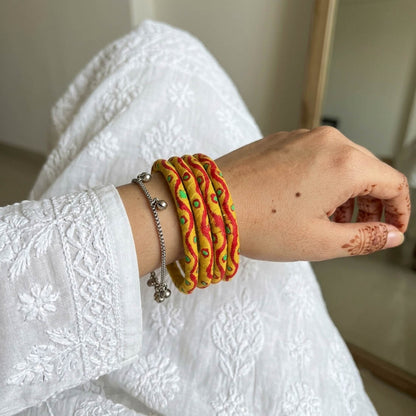 Vibrant Sunshine Yellow Color Wooden Bangle Set Of Two For Both Hands