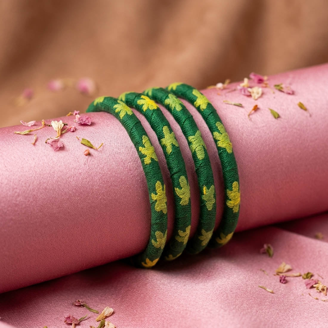 Rich Deep Hunter Green Color Wooden Bangle Pair For Both Hands Wear