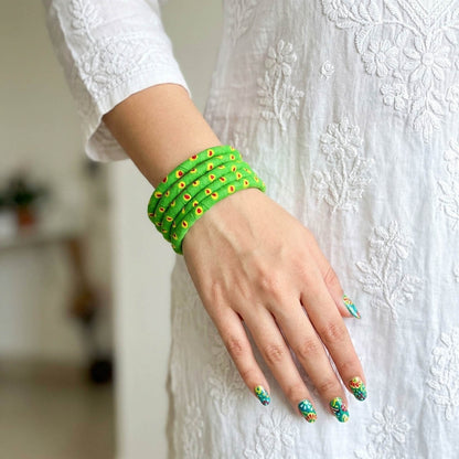 Refreshing Pastel Light Green Color Wooden Bangle Pair Designed For Both Hands