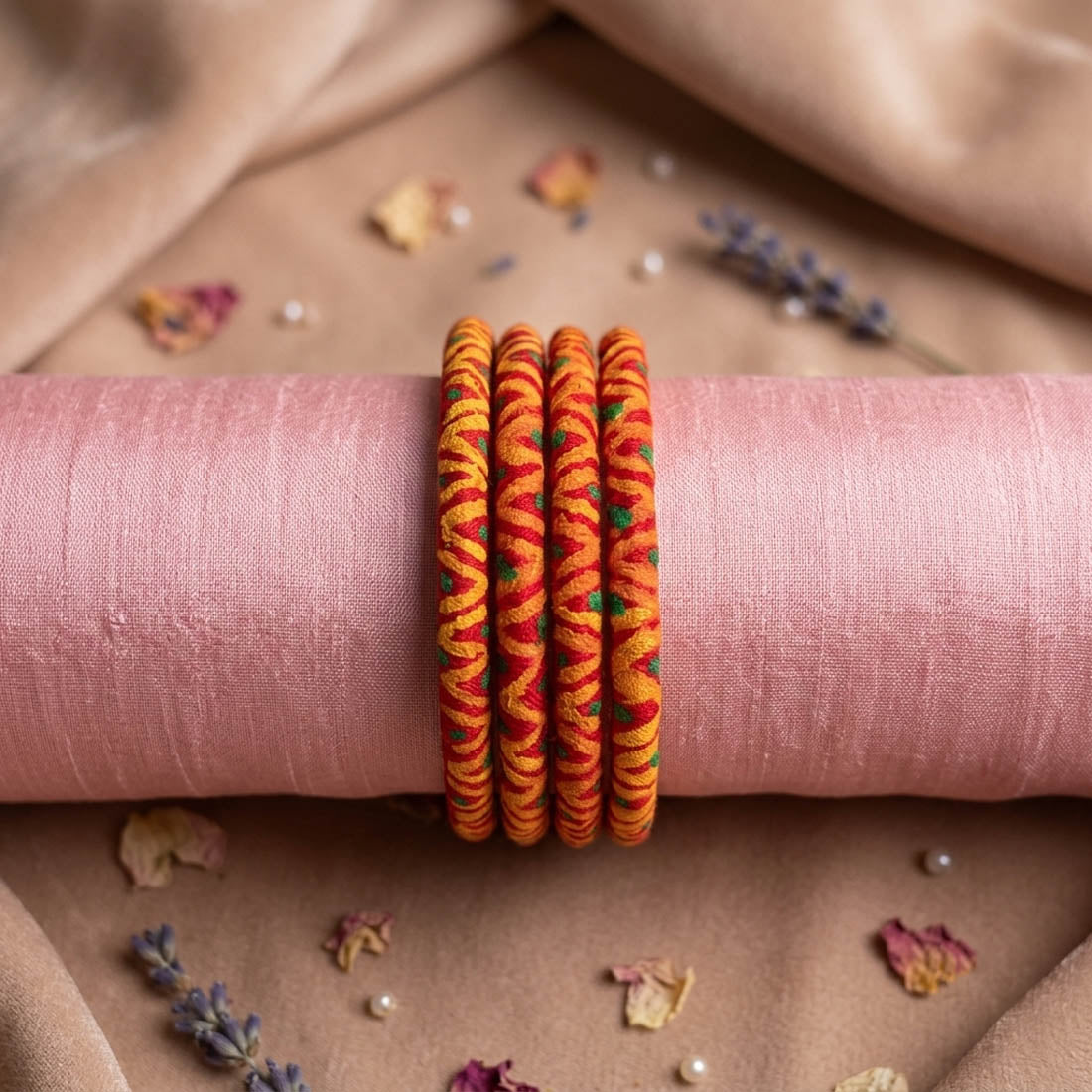Traditional Crimson Red Color Wooden Bangle Set Of Two For Both Hands