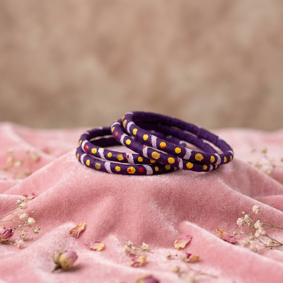 Regal Imperial Purple Color Wooden Bangle Pair Tailored For Both Hands Wear