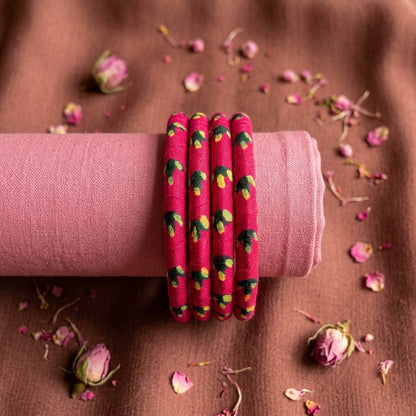 Charming Hot Pink Color Wooden Bangle Pair Crafted For Both Hands Styling