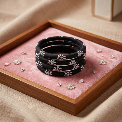 Classy Jet Black Color Wooden Bangle Set Of Two For Both Hands