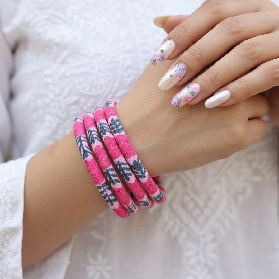 Delicate Powder Light Pink Color Wooden Bangle Pair Ideal For Both Hands