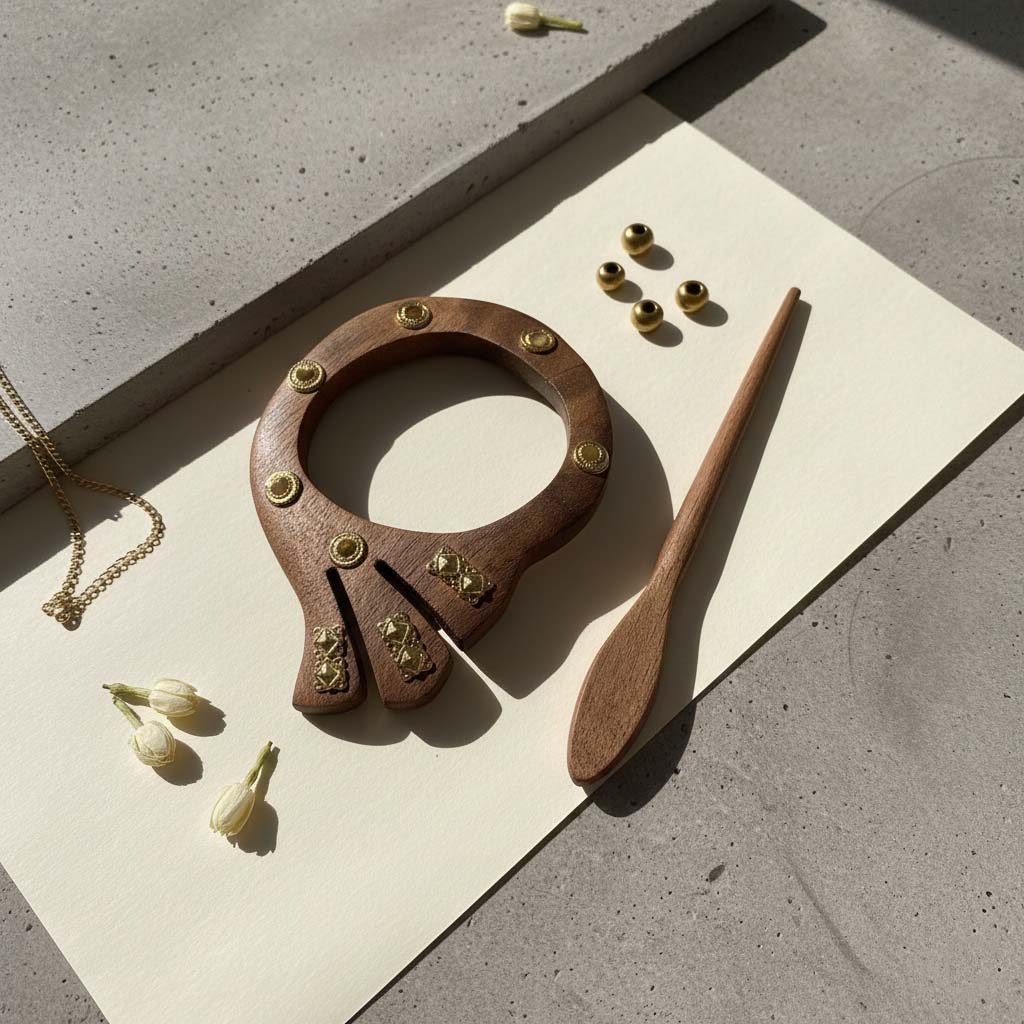 Brown Color Wooden Hair Pin Designed For Women Seeking Natural Handcrafted Beauty In Hair Accessories