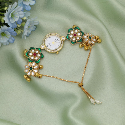 Rani- & Grüne Kundan-Uhr für Mädchen & Frauen Festliche Designer-Uhr