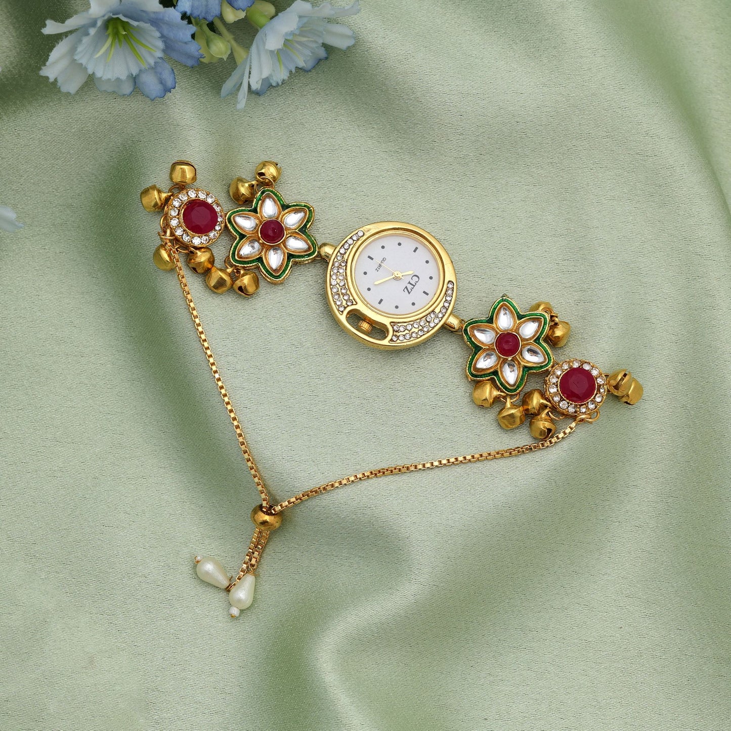 Rani & Green Color Kundan Watch For Girls & Women Royal Ethnic Designer Watch