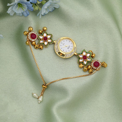 Rani & Green Color Kundan Watch For Girls & Women Royal Ethnic Designer Watch