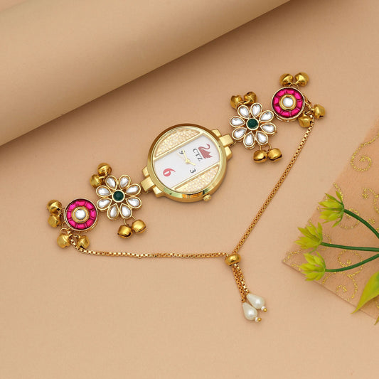 Rani & Green Color Kundan-Uhr für Mädchen & Frauen Trendige Modeuhr